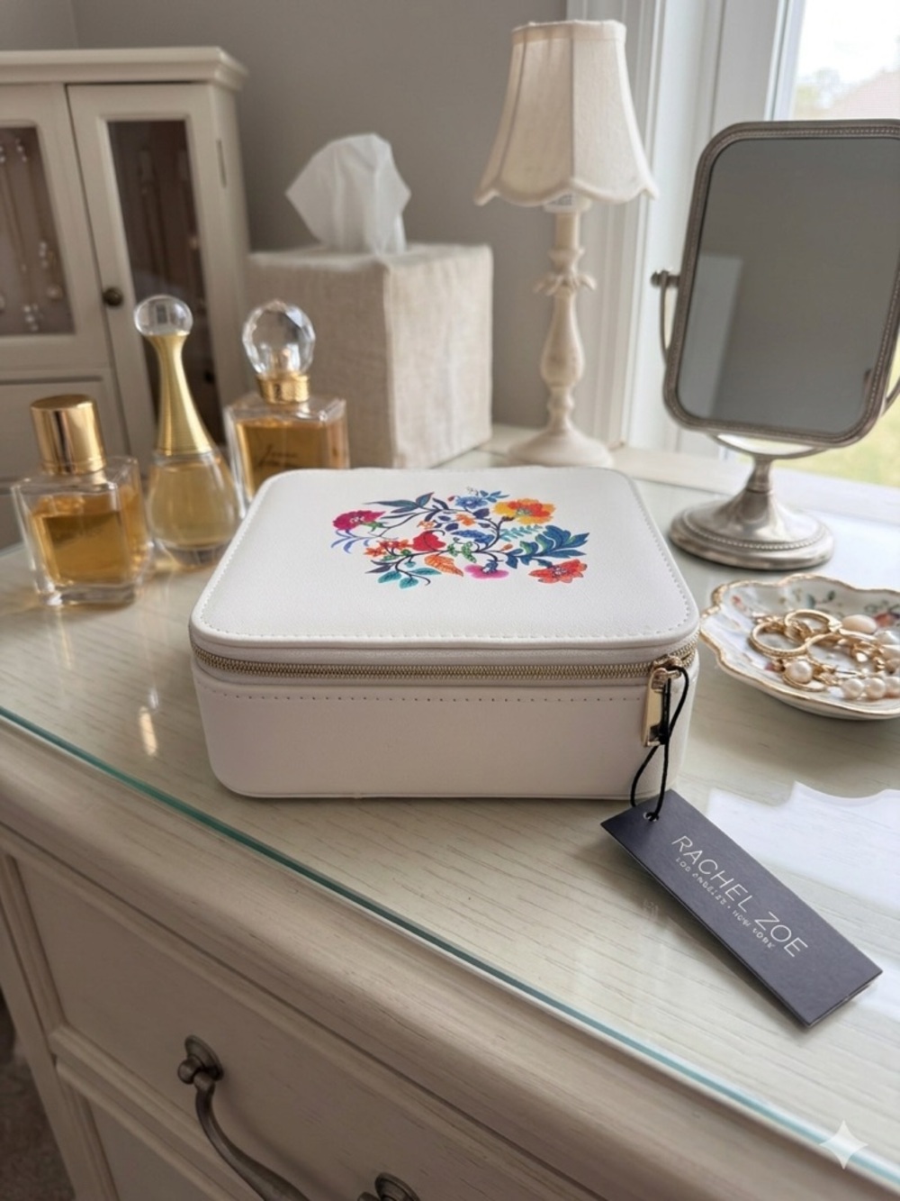 Rachel Zoe White Floral Travel Jewelry Box